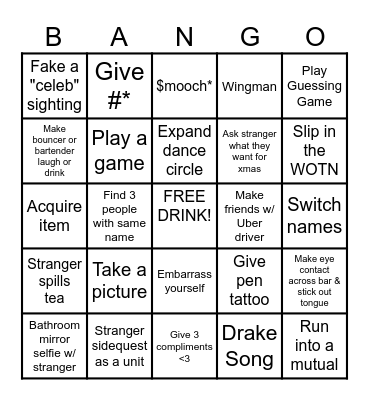 Perfect Night Out Recipe Bingo Card