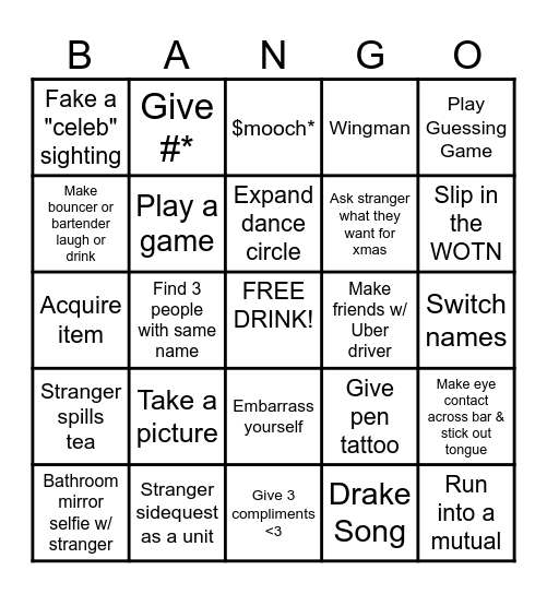 Perfect Night Out Recipe Bingo Card