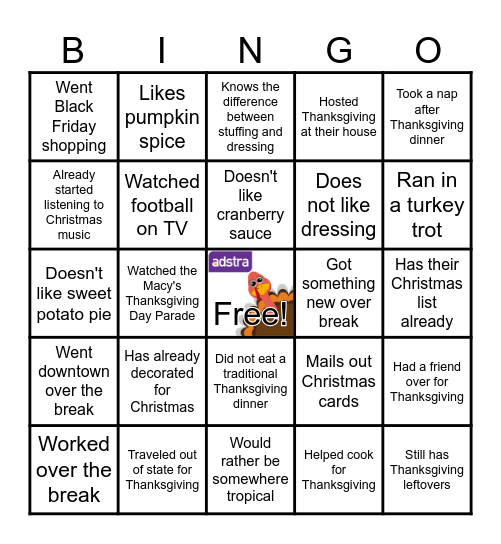 Thanksgiving BINGO Find Someone Who... Bingo Card