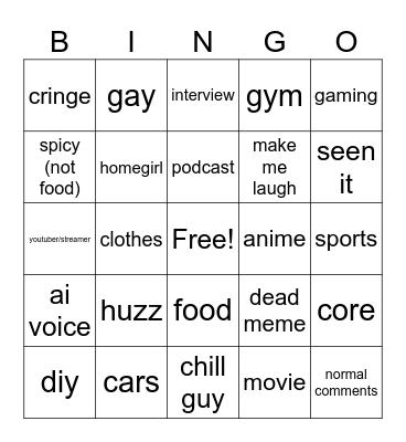 Instagram Reel Bingo Card