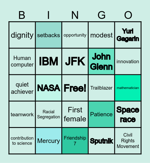 Hidden figures Bingo Card