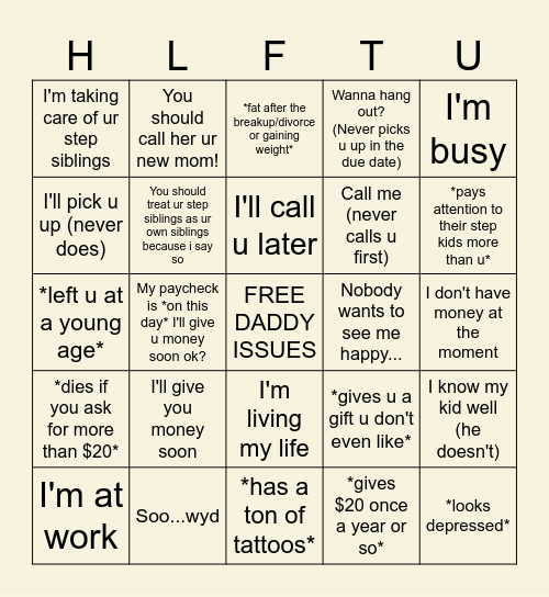 Absent dad bingo Card