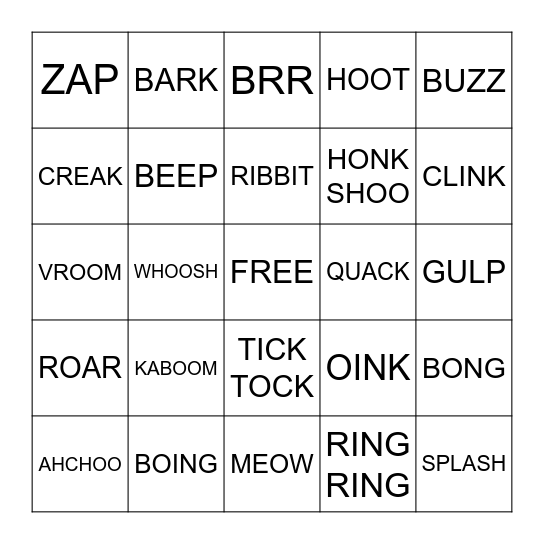 Onomatopoeia Bingo Card