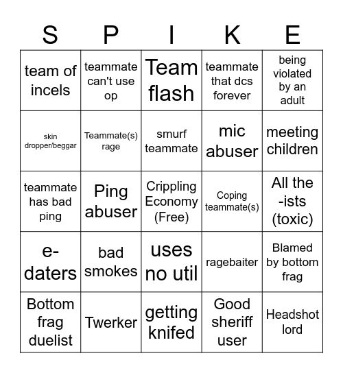 Valorant Bingo Card