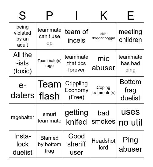 Valorant Bingo Card