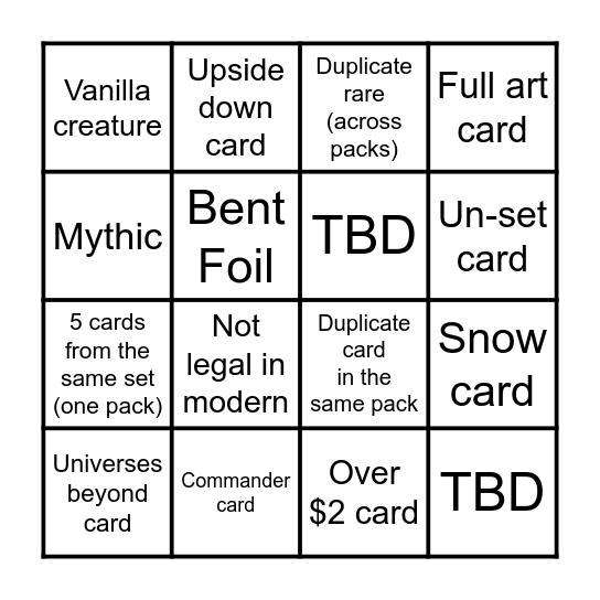 Dollar Store Draft Bingo Card