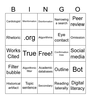 ENGLISH 101 REVIEW Bingo Card