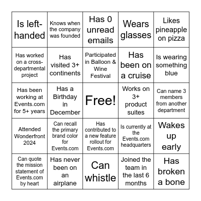 Find Someone who... Bingo Card
