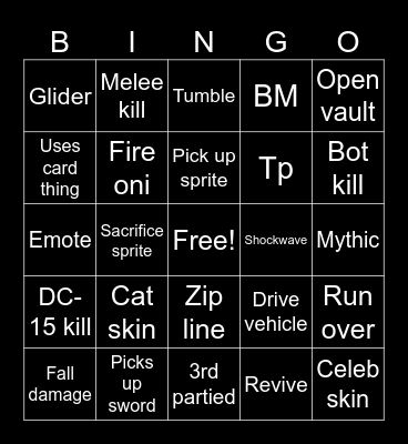 Fortnite Bingo Card