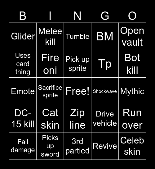 Fortnite Bingo Card