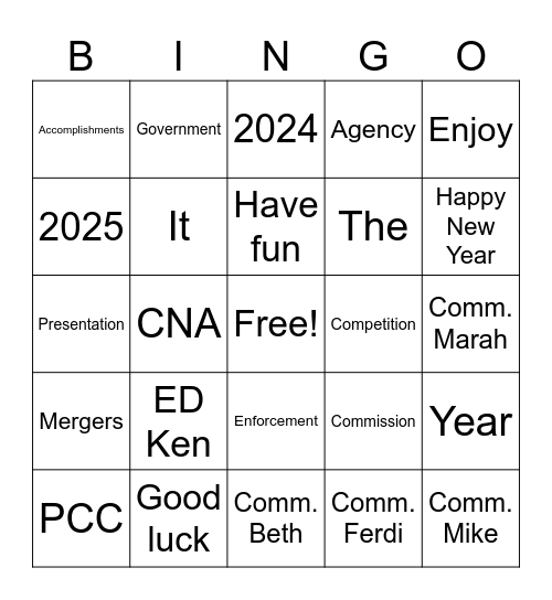 PCC YEAR-END ASSESSMENT 2024 Bingo Card