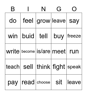 Irregular Verbs Bingo Card