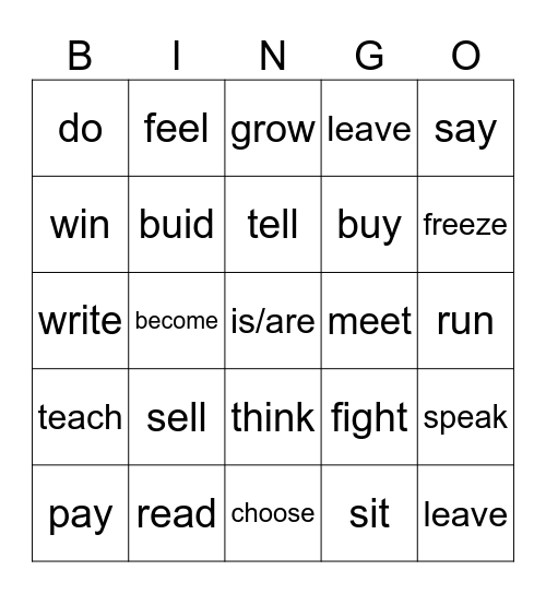 Irregular Verbs Bingo Card