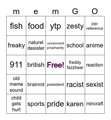 memego Bingo Card
