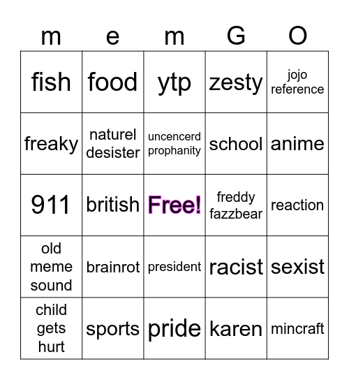 memego Bingo Card