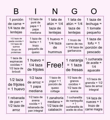 Alimentos Equivalentes Bingo Card