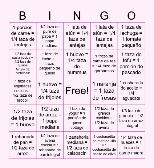 Alimentos Equivalentes Bingo Card