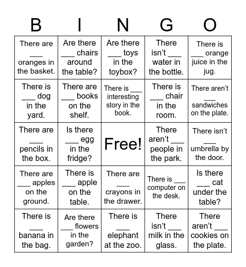 A, Any, Some Bingo Card