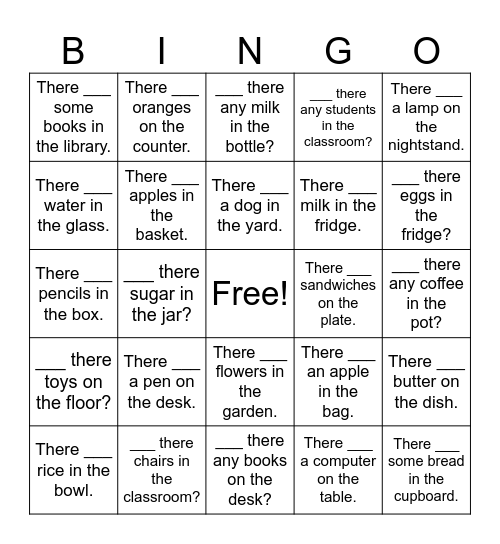 There is/There are Bingo Card