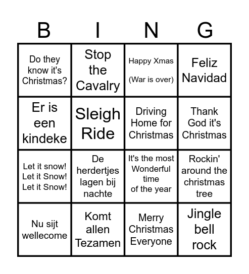 Kerst Muziek Bingo Card