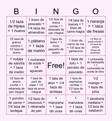Alimentos Equivalentes Bingo Card