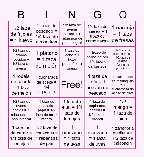 Alimentos Equivalentes Bingo Card