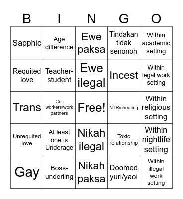 fked up relationship bingo Card