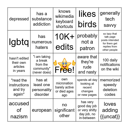 MicroWiki Admin Bingo Card