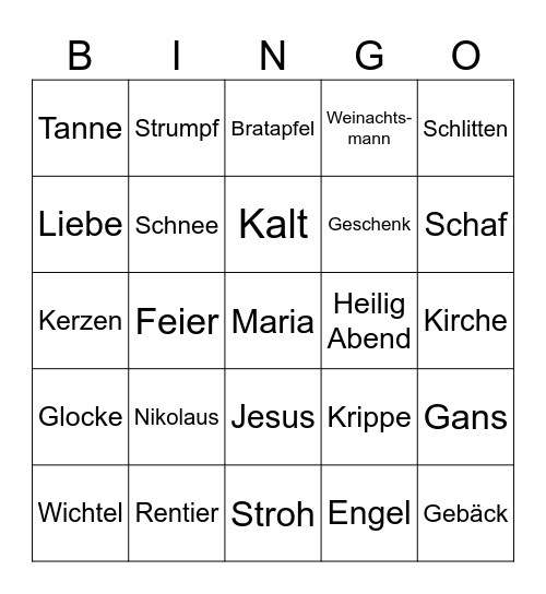 Weinachtsbingo Card