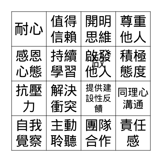 你擁有這些特質嗎? Bingo Card