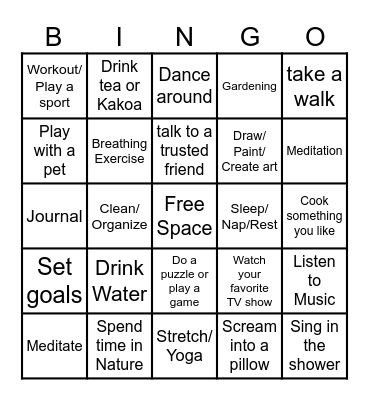 Self Care Bingo Card