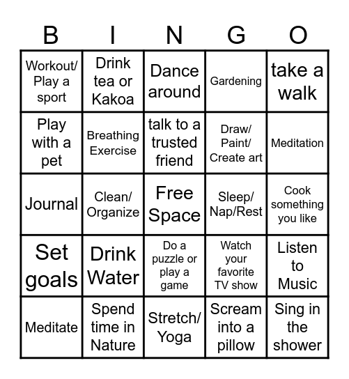 Self Care Bingo Card