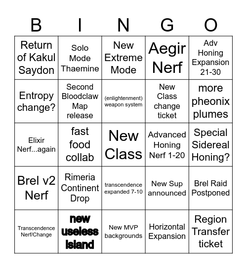 LOAON Winter Bingo Card