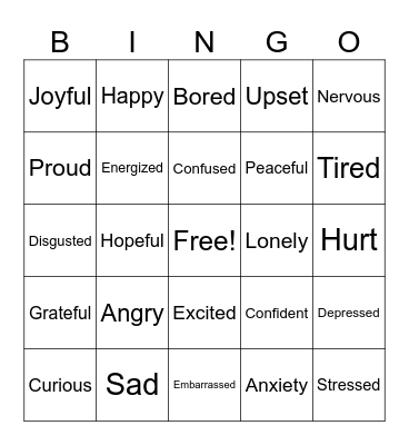 Emotions Bingo Card
