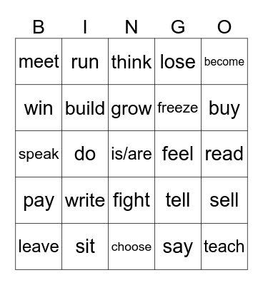 Irregular Verbs Bingo Card