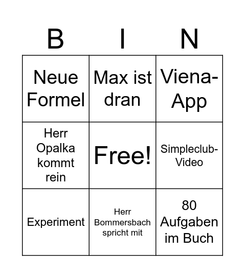 Physik Bingo Card