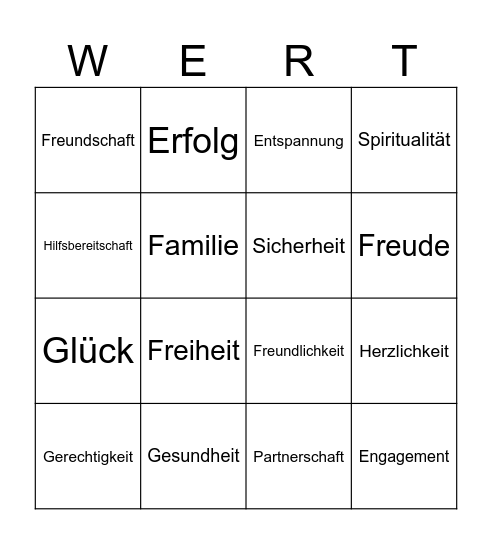 WERTE Bingo Card