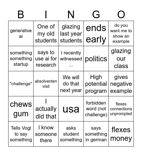 Zumpf Bingo Card