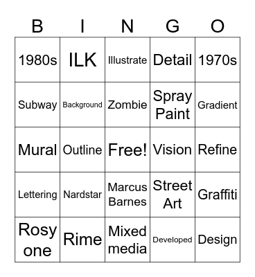 Graffiti Bingo Card