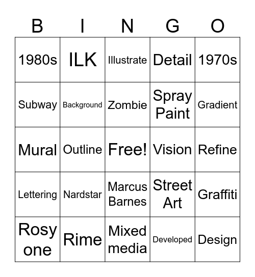 Graffiti Bingo Card