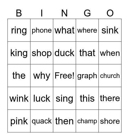 Digraphs Review Bingo Card