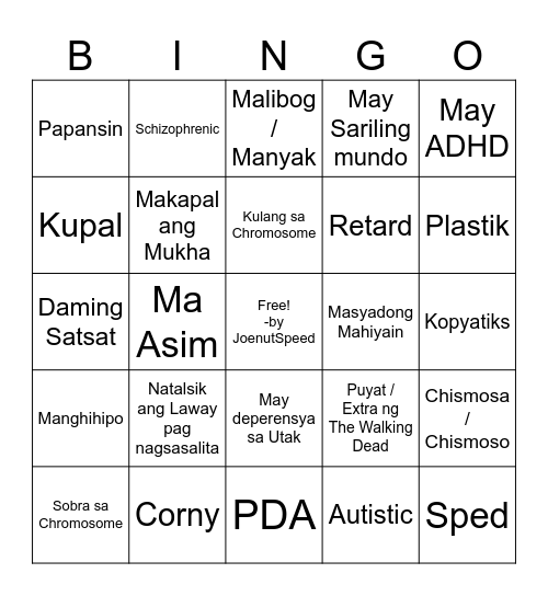 Student ng Mater Shit Bingo Card