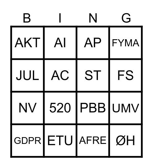 Julefrokost Bingo Card