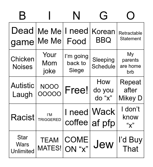 <David ahhh> Bingo Card