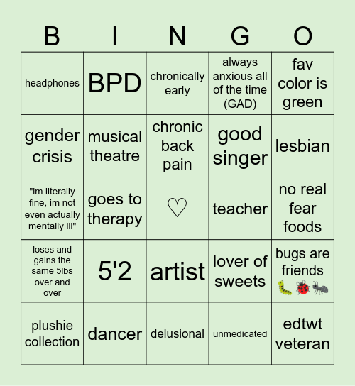 bug's bingo Card