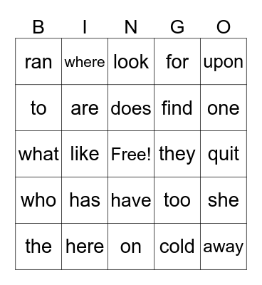 Sight Words December Review Bingo Card