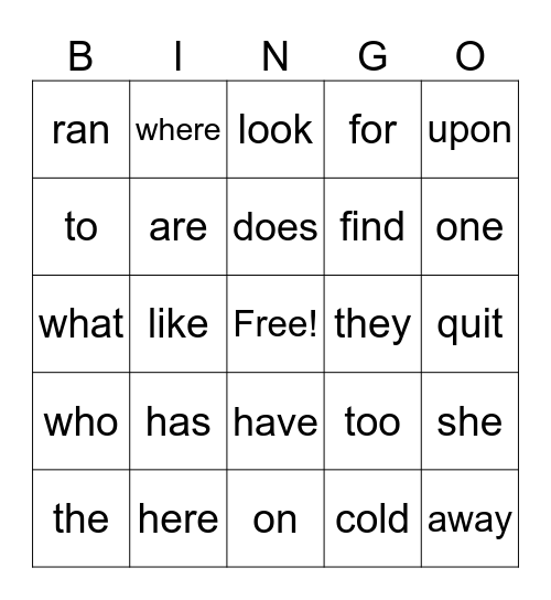 Sight Words December Review Bingo Card