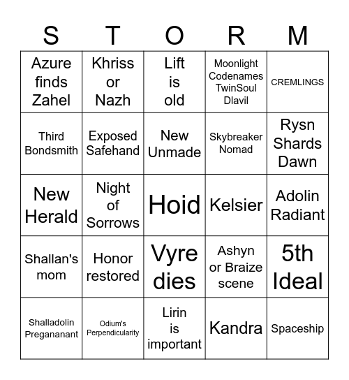 Wind and Truth Bingo Card