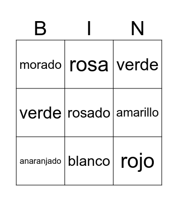 Colors in Spanish! Bingo Card