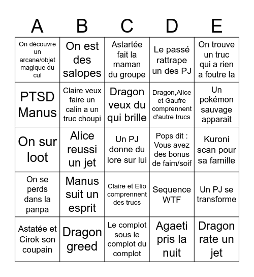 La team Sosse Bingo Card